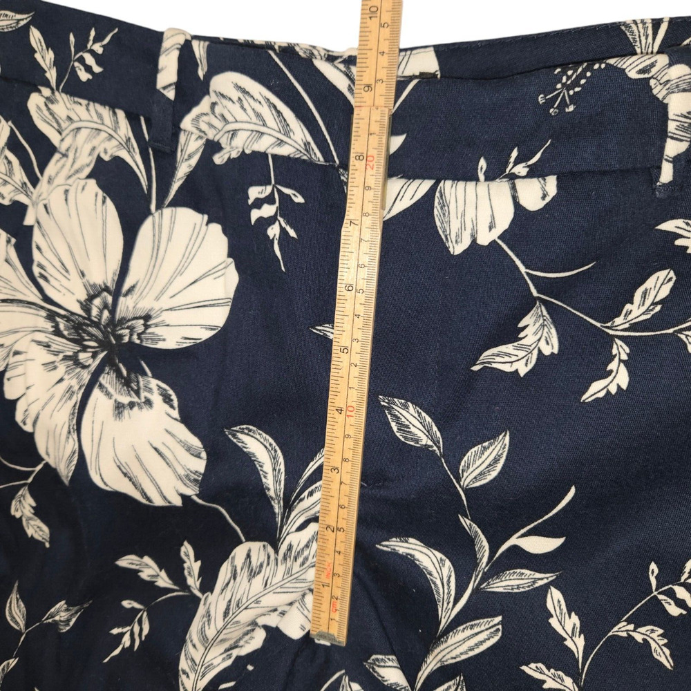 Zara‎ Womens Size 6 Pants Stretch Navy Tropical Floral Color Block Cropped Ankle - Picture 13 of 14